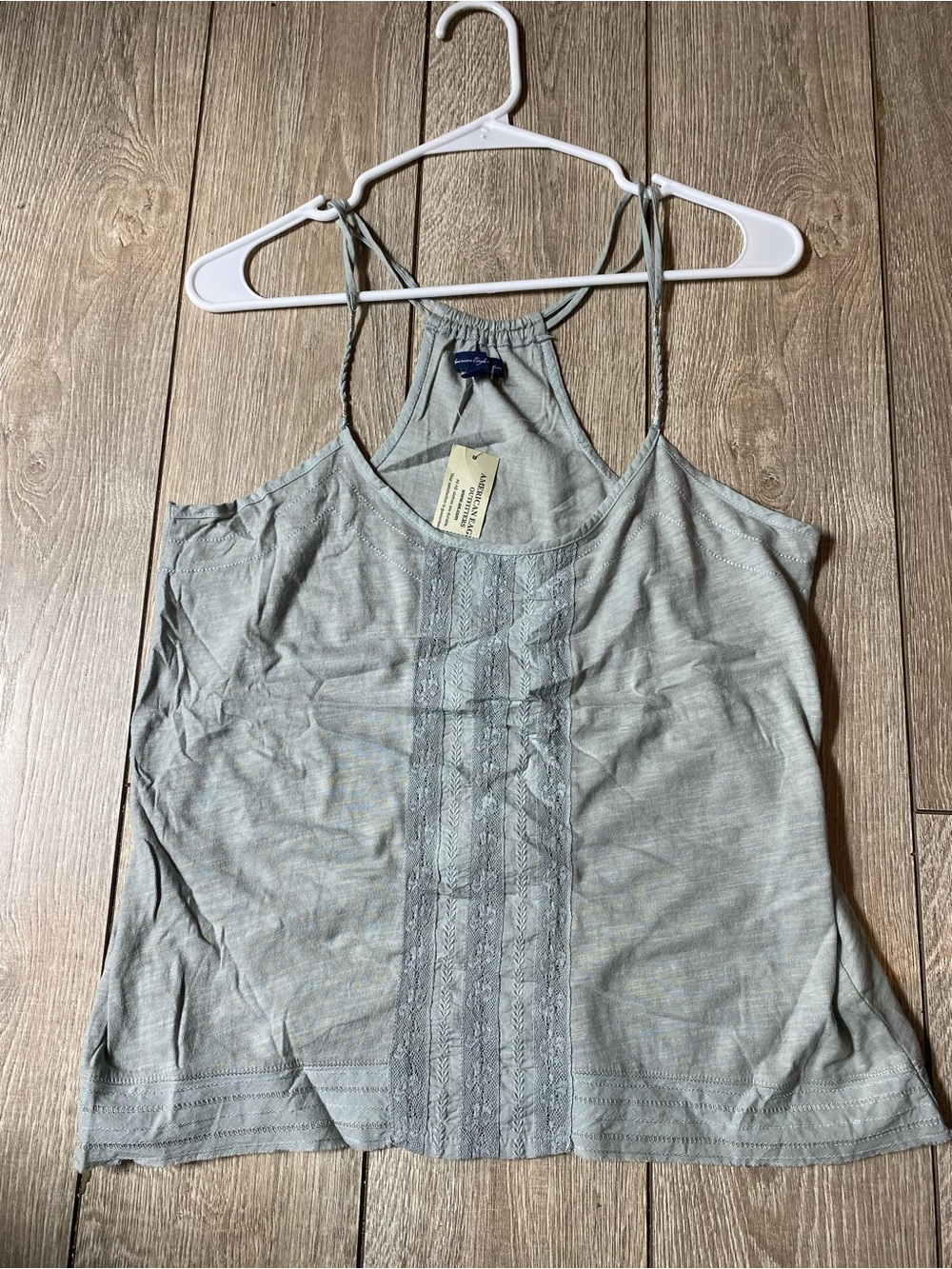 American Eagle Sage Green Crochet Lace Panel Tank Top NWT Boho Racerback
